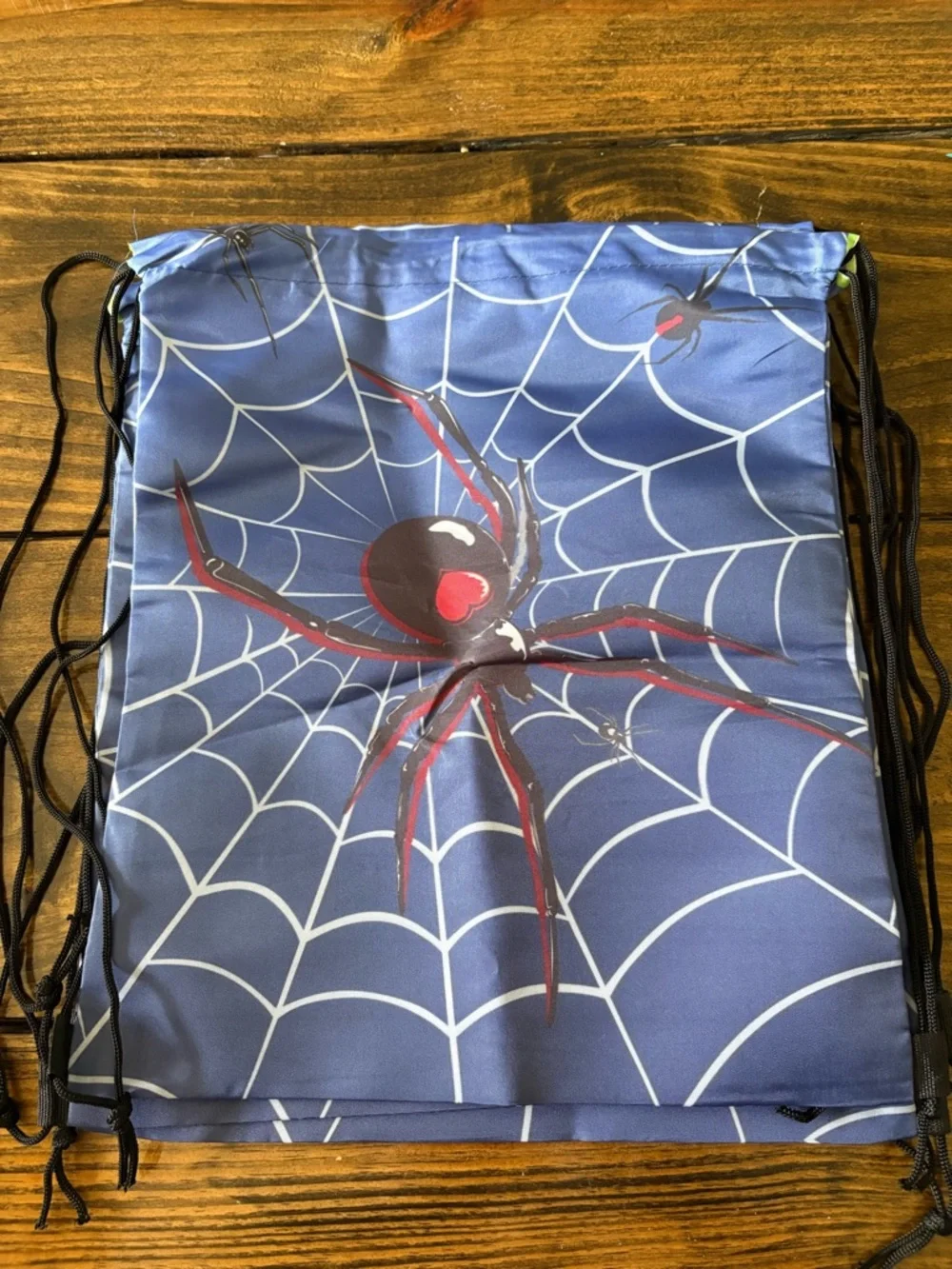 Spider Web Drawstring Backpack - White & Blue